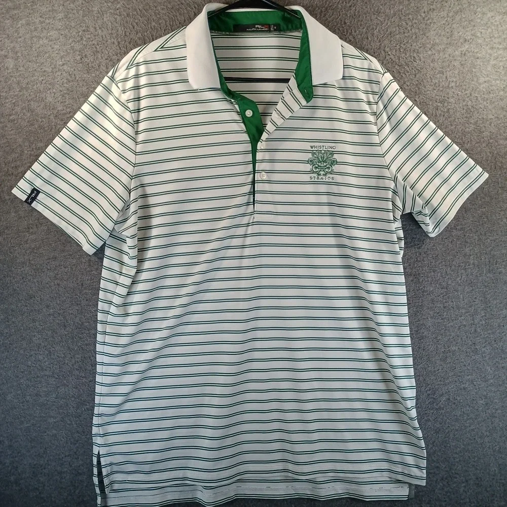 Ralph Lauren RLX Polo Shirt Mens M Whistling Straits Golf Green Striped
